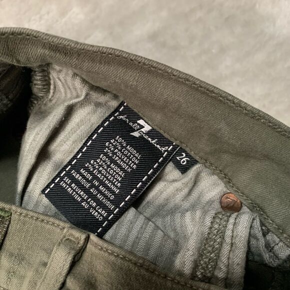 7 For All Mankind Womens Green Denim Skinny Jeans Size 26x27 Mid Rise Pants - Picture 7 of 7
